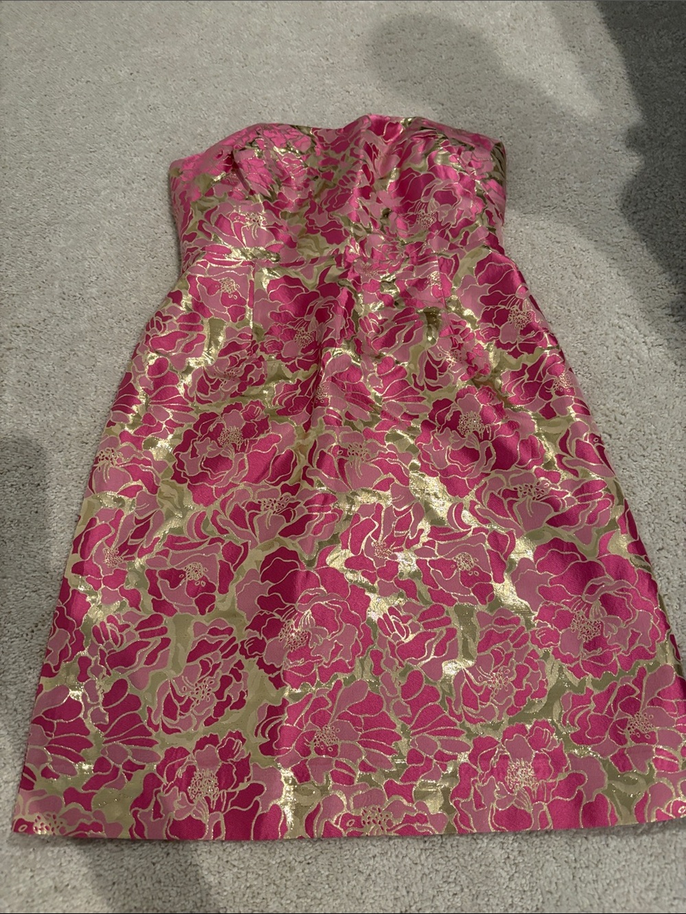 Lilly Pulitzer Strapless Floral Cocktail Dress in Fuchsia and Gold